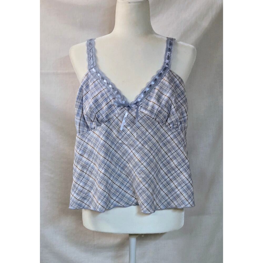 Y2K No Boundaries Babydoll Cami Top Womens Plaid Lace Coquette Fairy Size XXL 20
